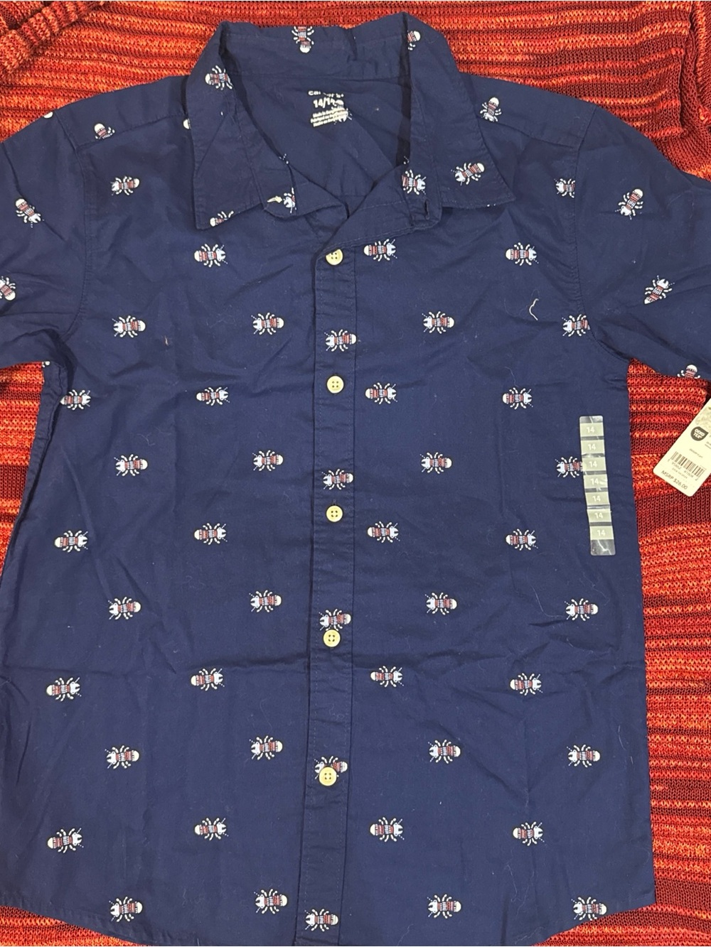 Carter's Navy Short-Sleeve Button-Up Shirt with Bee Print